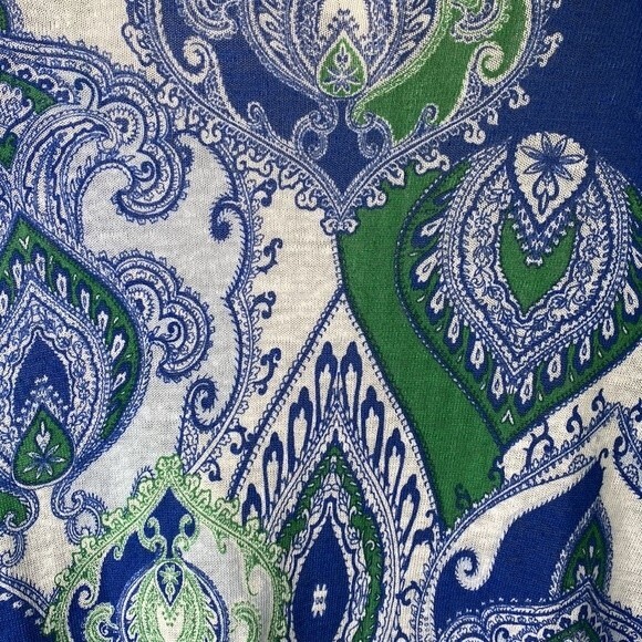 Chico's Cool Paisley Linen Cotton Open Front Cardigan Drape Flare 3/4 Sleeve - Picture 7 of 13